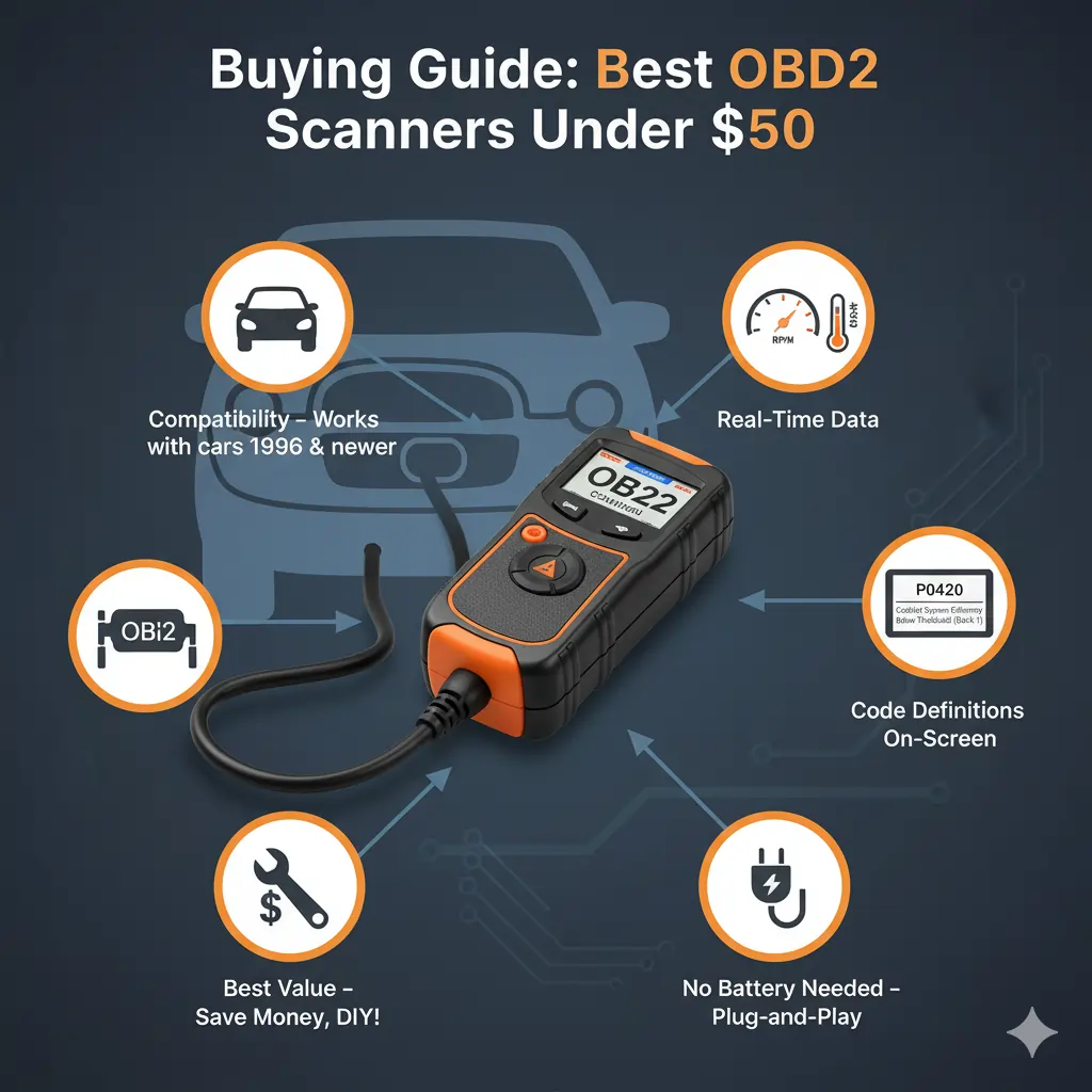 5 Best OBD2 Scanners Under $50 (2025 Tested Picks) 12 Buying Guide Best OBD2 Scanners Under $50